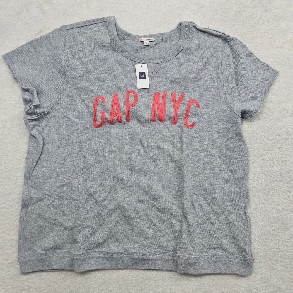 Gap NYC Short Sleeve Sweatshirt Gray Pink Embroidered Logo Top XL NWT